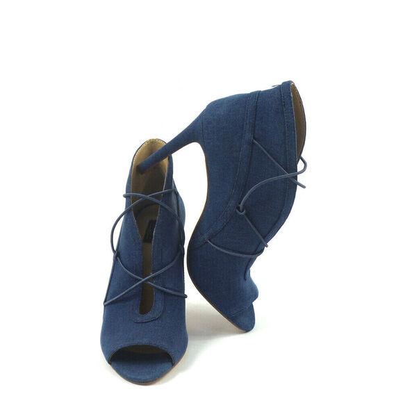 G.I.L.I. Shoes - G.I.L.I. Peep Toe Bungee Front Booties Kaarina Medium Denim - Medium